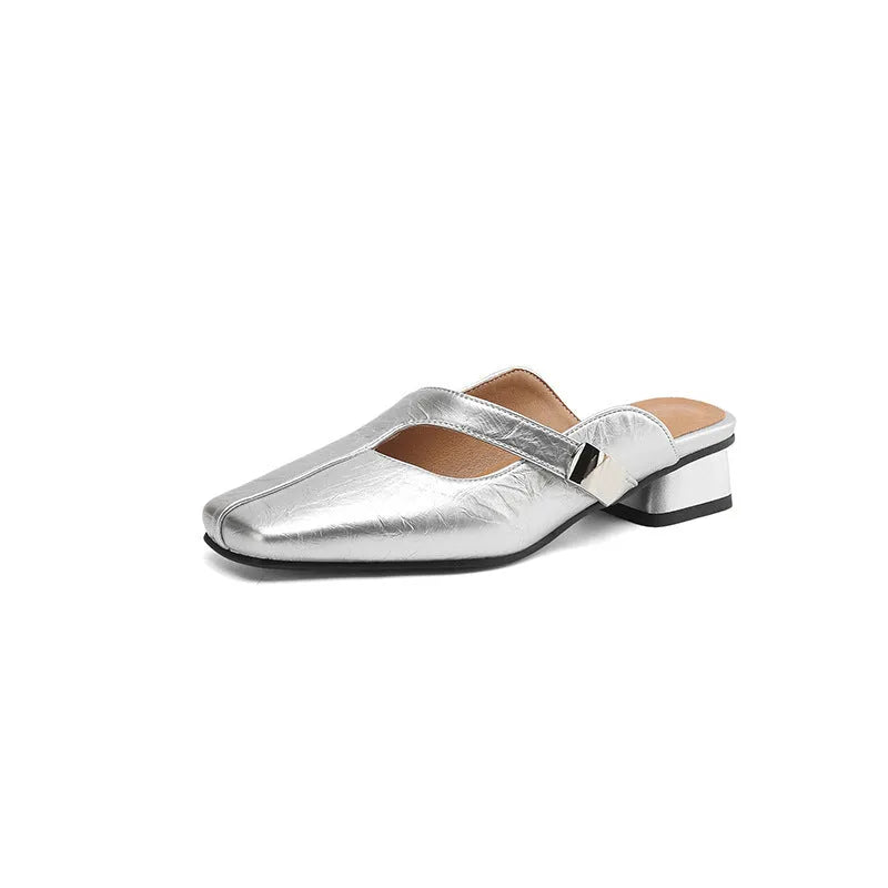 British-style square toe leisure slippers in artificial PU with rubber sole