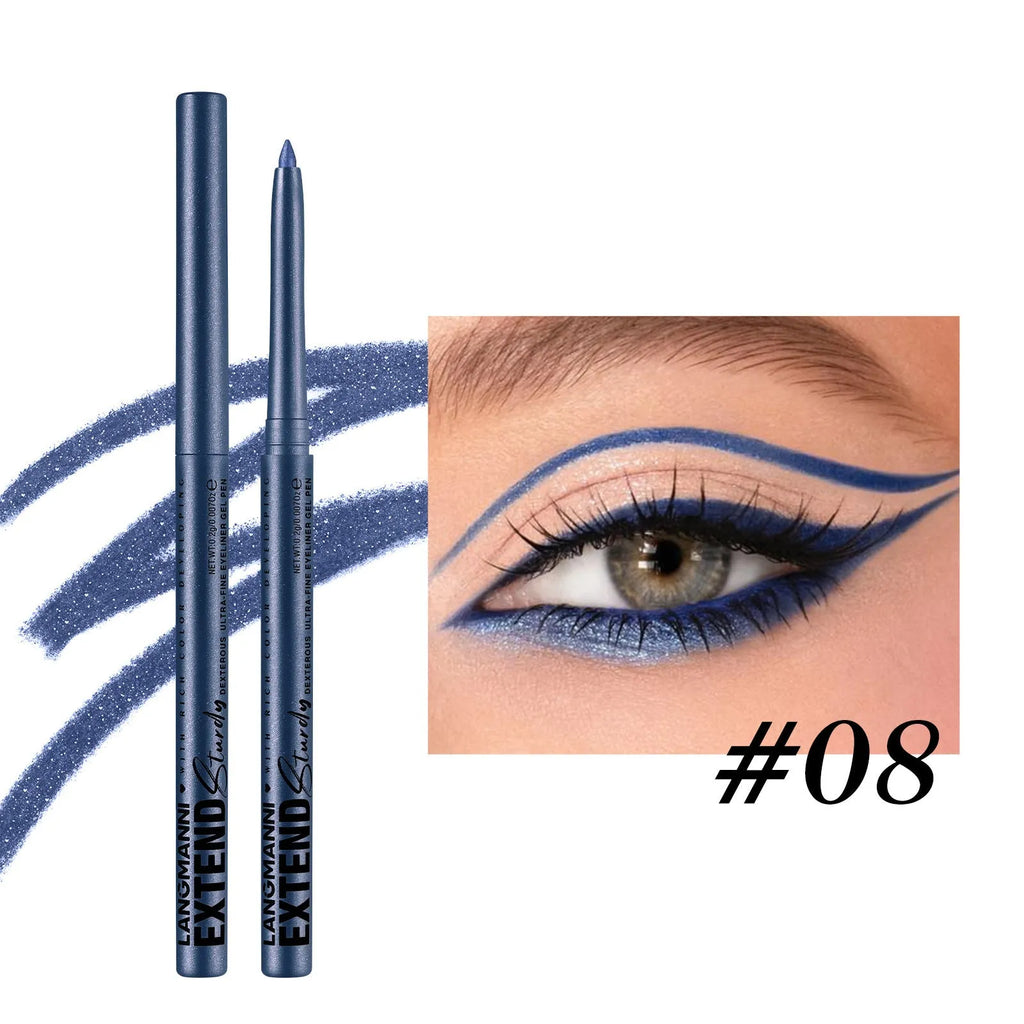 12 colourful gel eyeliner pencils in vibrant shades including glitter and metallic finishes
