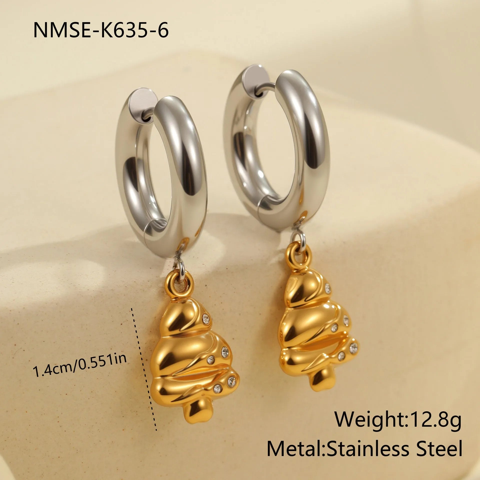 Stainless steel Christmas tree heart earrings with 18K gold electroplating and star geometry
