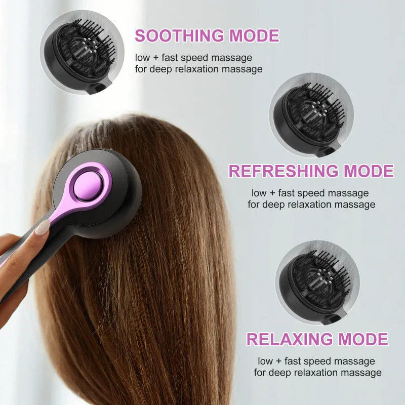 USB-powered grey head massage tingler with anti-leak hair brush design for scalp vibration.