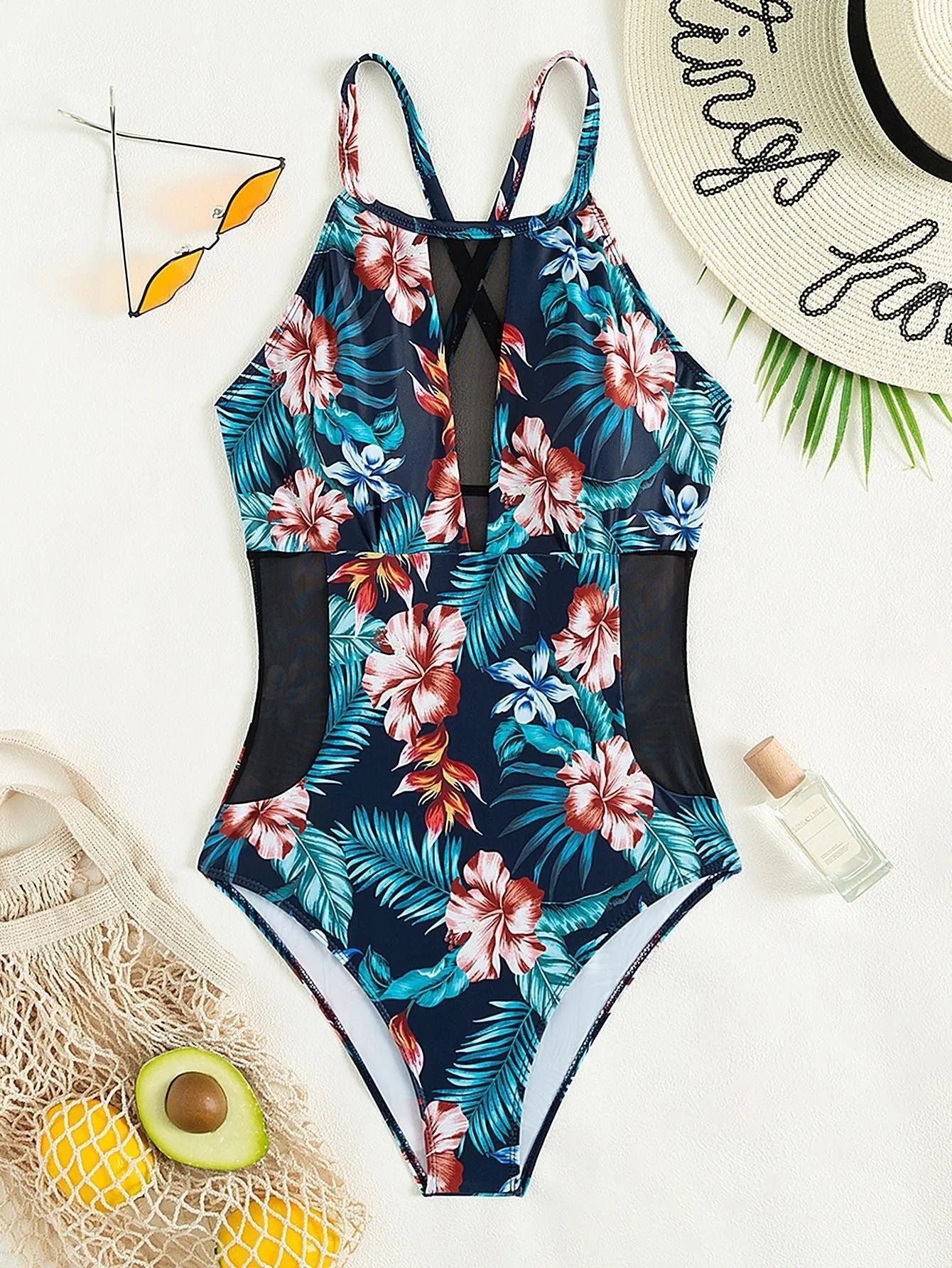 Women's deep V neckline one-piece swimsuit in polyester with solid colour gradient print