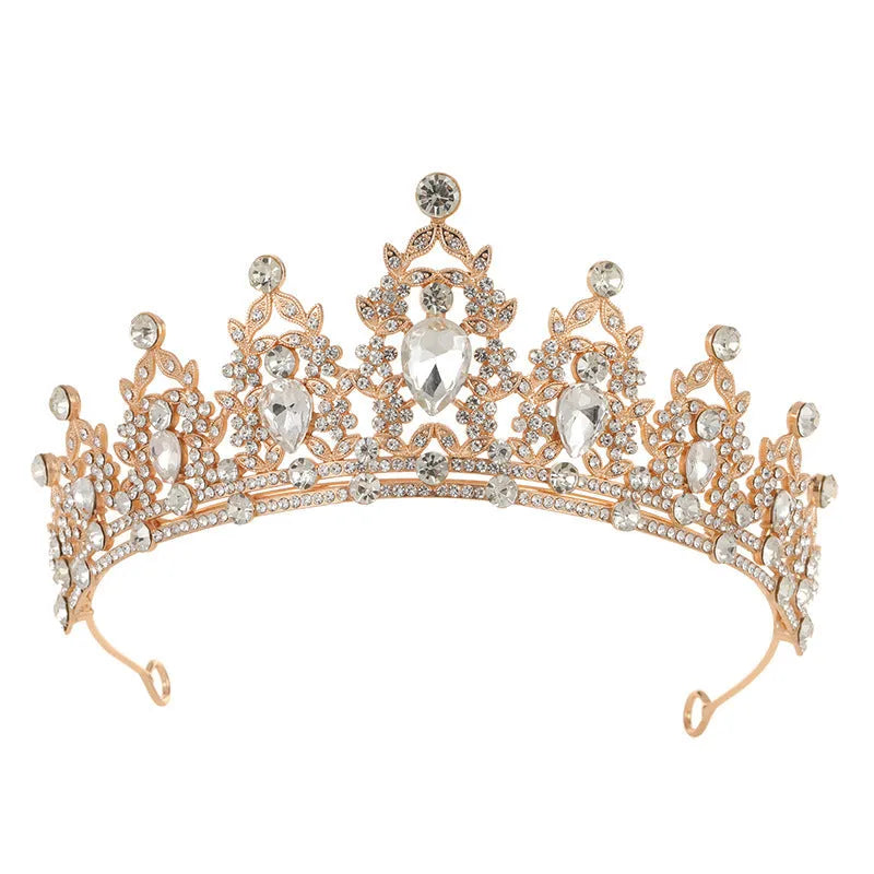 Baroque crown bride headdress with rhinestone detail on alloy frame in silver and gold colour options.