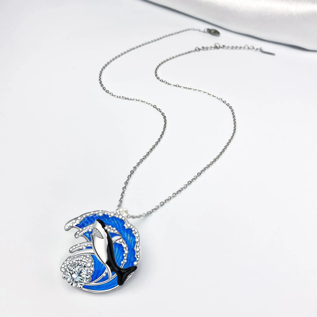 Shark necklace women's jewellery with copper pendant on cross chain, adjustable 41-50 cm length