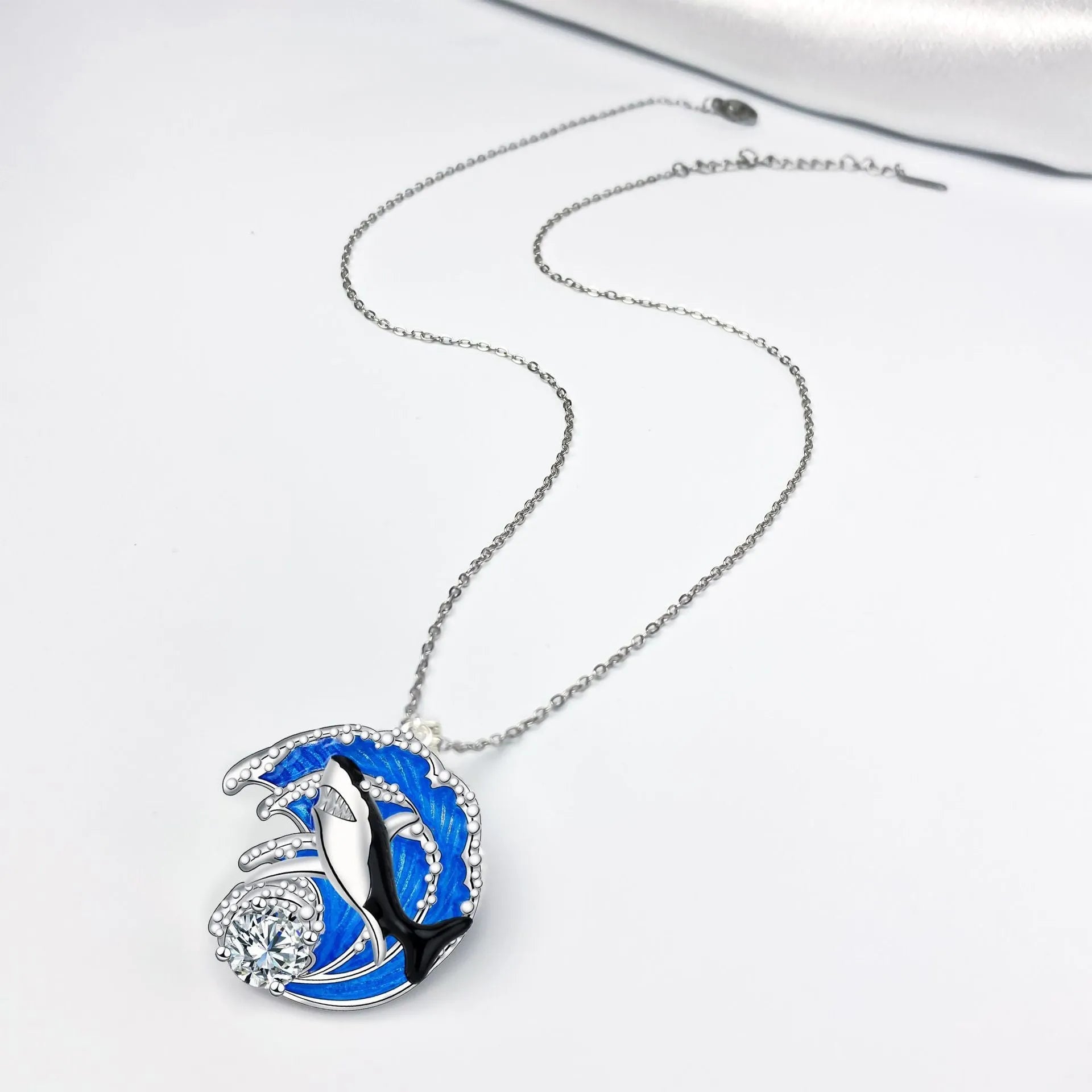 Shark necklace women's jewellery with copper pendant on cross chain, adjustable 41-50 cm length