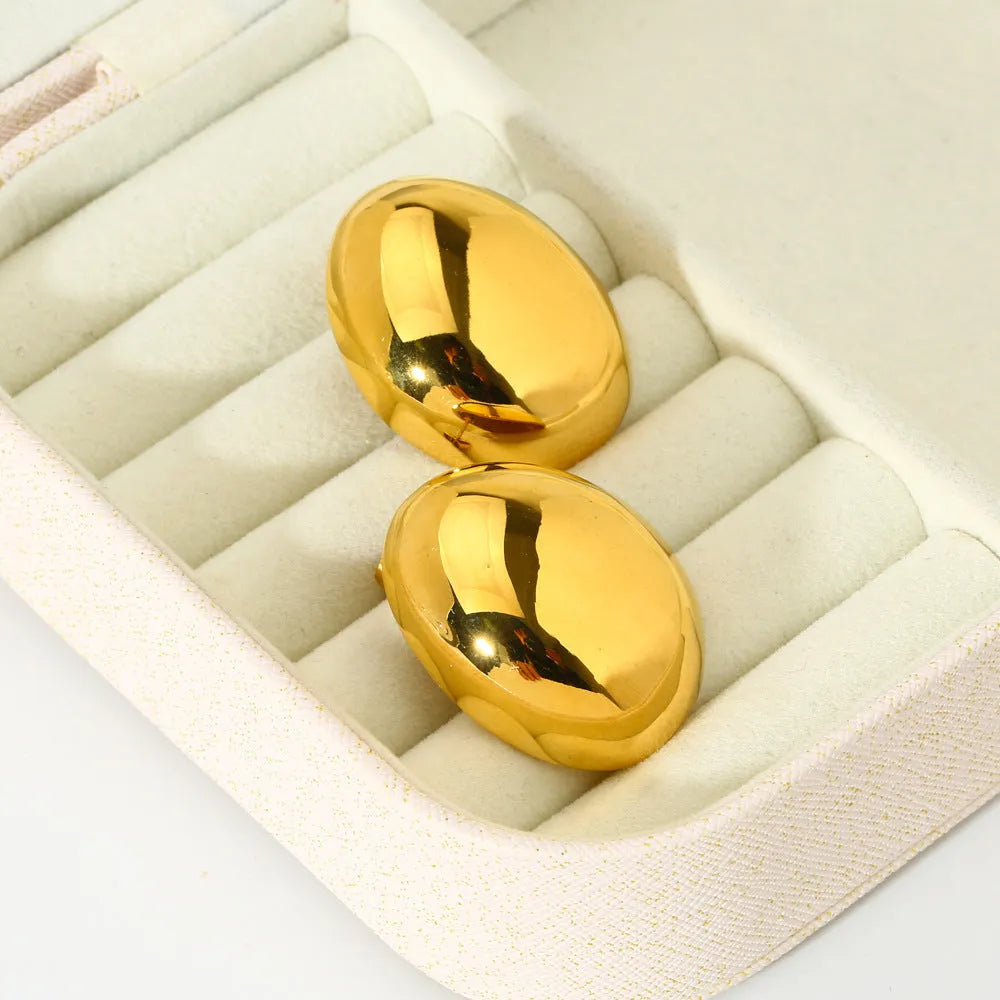 Geometric stainless steel ear studs with 18K gold plating and glazed surface