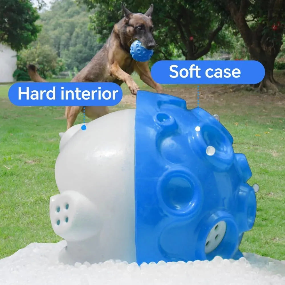 Colourful durable dog chew ball with textured meteorite bumps for teeth cleaning