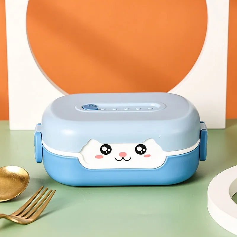 A square, solid-colour plastic divided lunch box, shown in dark blue, suitable for children and adults.