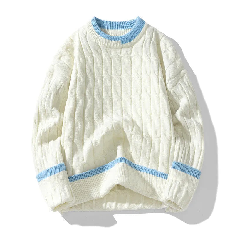 Men's two-piece acrylic sweater set with loose pullover and matching bottoms in winter sports style