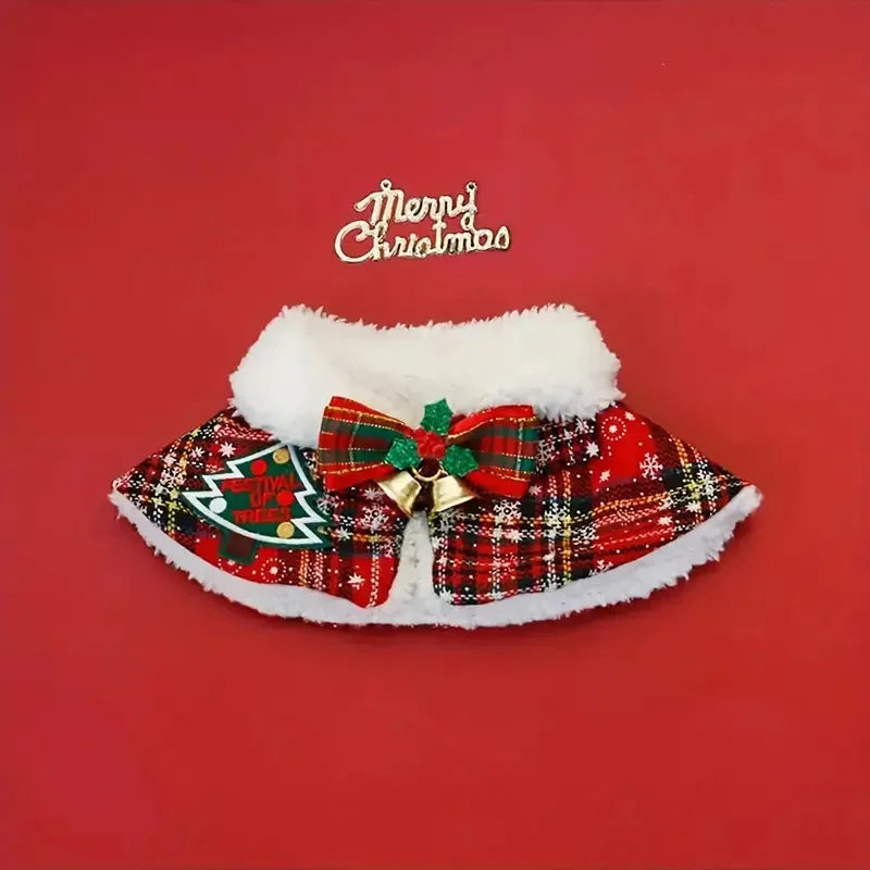 Polyester pet Christmas cloak dog shawl cat warm scarf in snowflake or bell designs