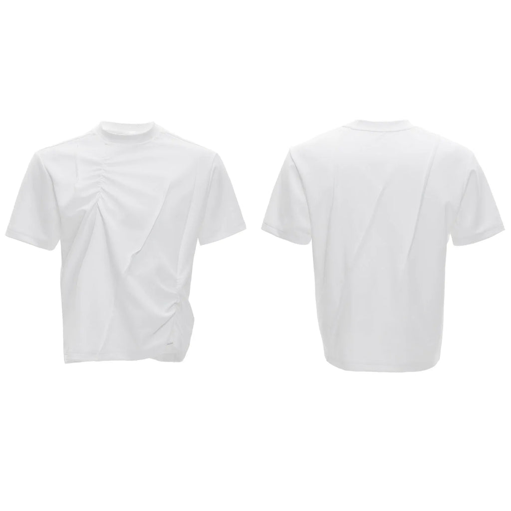 Men's grey cotton T-shirt with three-dimensional pleated texture and a loose fit
