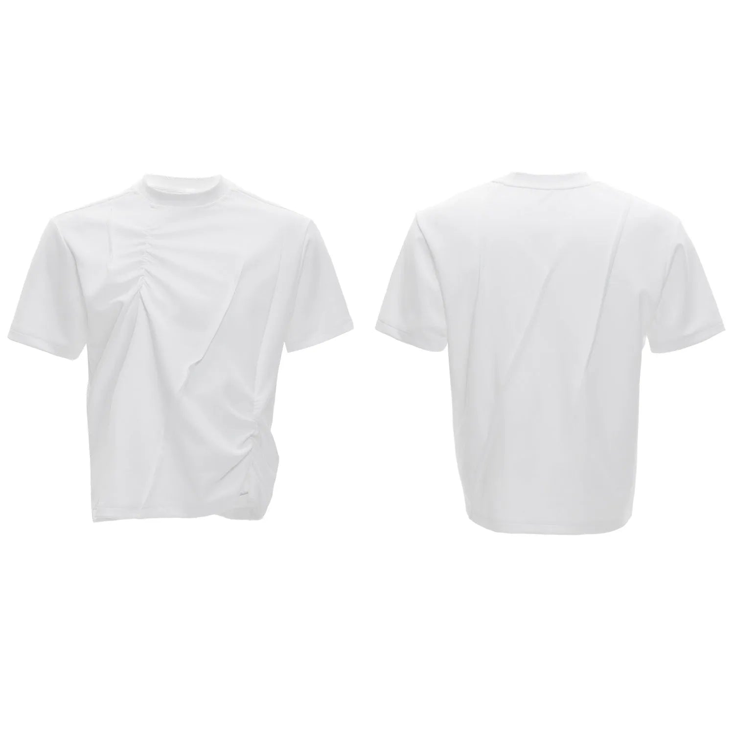 Men's grey cotton T-shirt with three-dimensional pleated texture and a loose fit