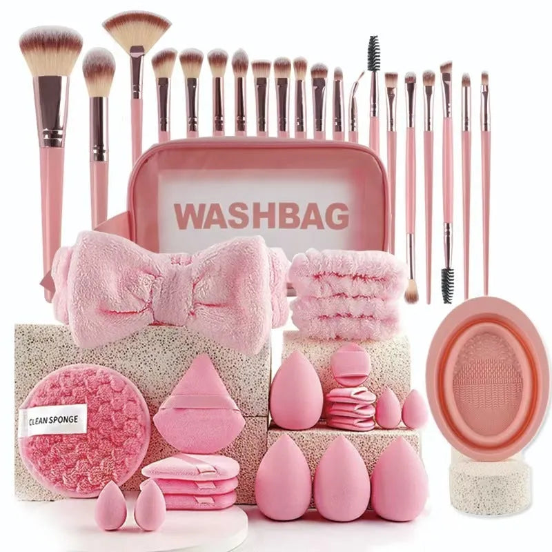 40-piece hydrophilic non-latex makeup sponge beauty tool set in brown pink purple colour options