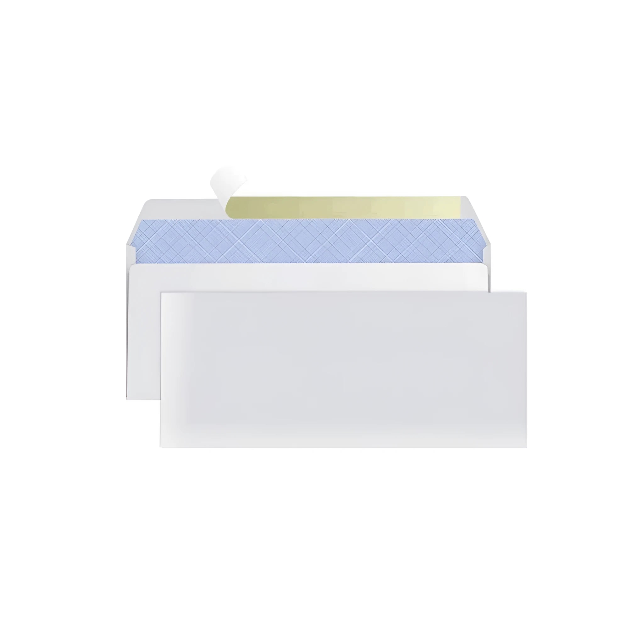 Blue anti-opening confidential envelope showing self-adhesive flap and 105mm by 240mm dimensions
