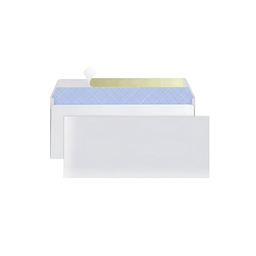 Blue anti-opening confidential envelope showing self-adhesive flap and 105mm by 240mm dimensions