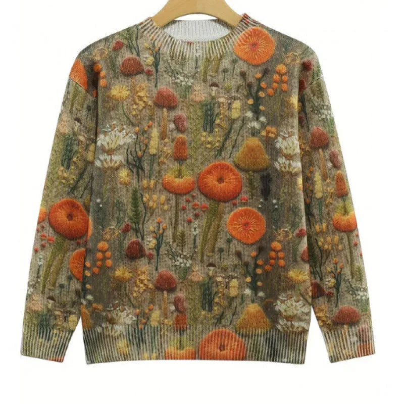 Women's round neck sweater featuring a digital printed little flower pattern in various colours.