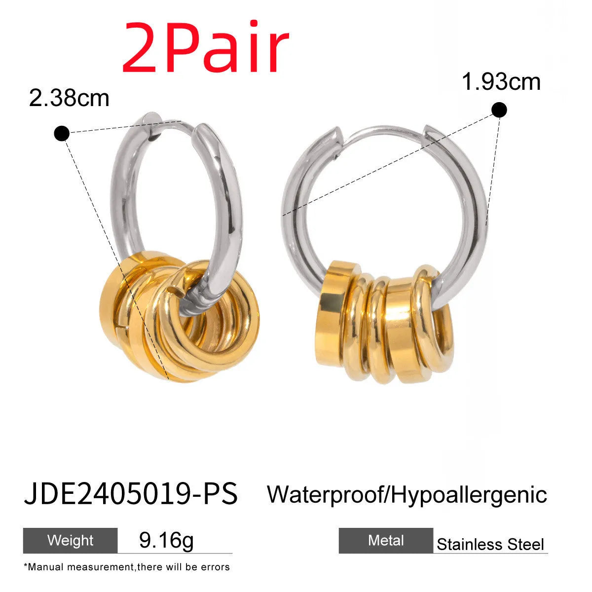 Stainless steel electroplated earrings with colour matching in two finish options
