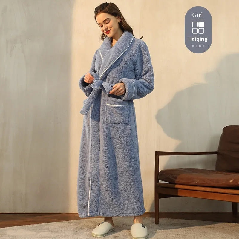 Thickened flannel couple's bathrobe set for winter in multiple colour options