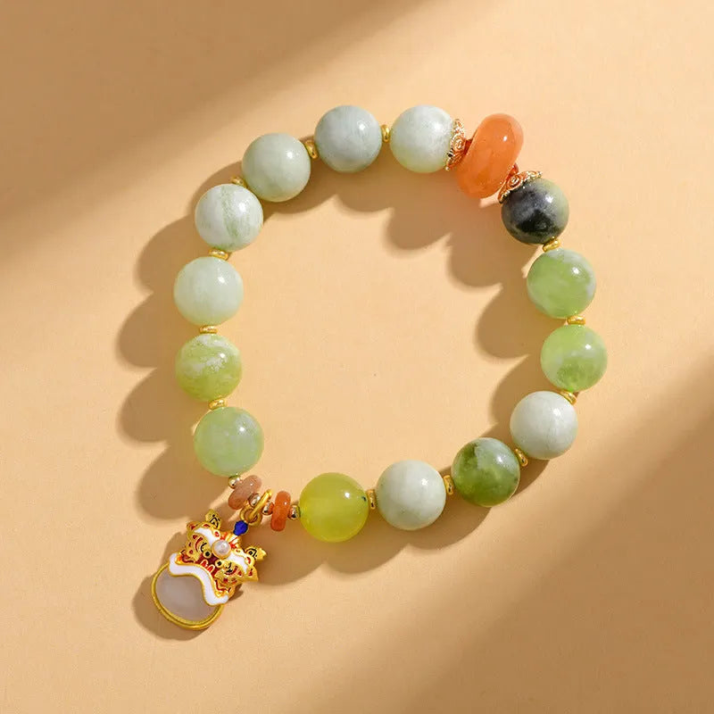 Green milk-in-water jade Xingshi pendant bracelet with 10mm geometric retro design