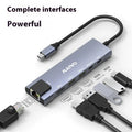 Steam Deck 6-in-1 aluminium docking station showing USB-C, HDMI, Ethernet, and USB ports