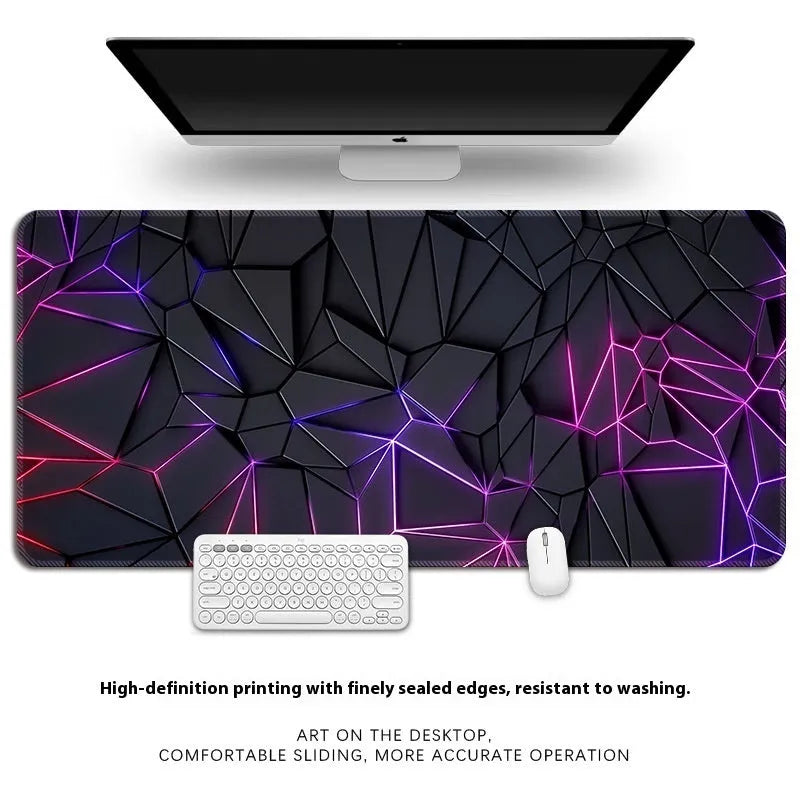 Thickened overlock edge rubber computer keyboard mat on a desk, showing non-slip base and printed pattern.