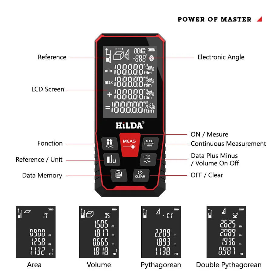 Handheld plastic laser rangefinder for distance measurement up to 120 metres