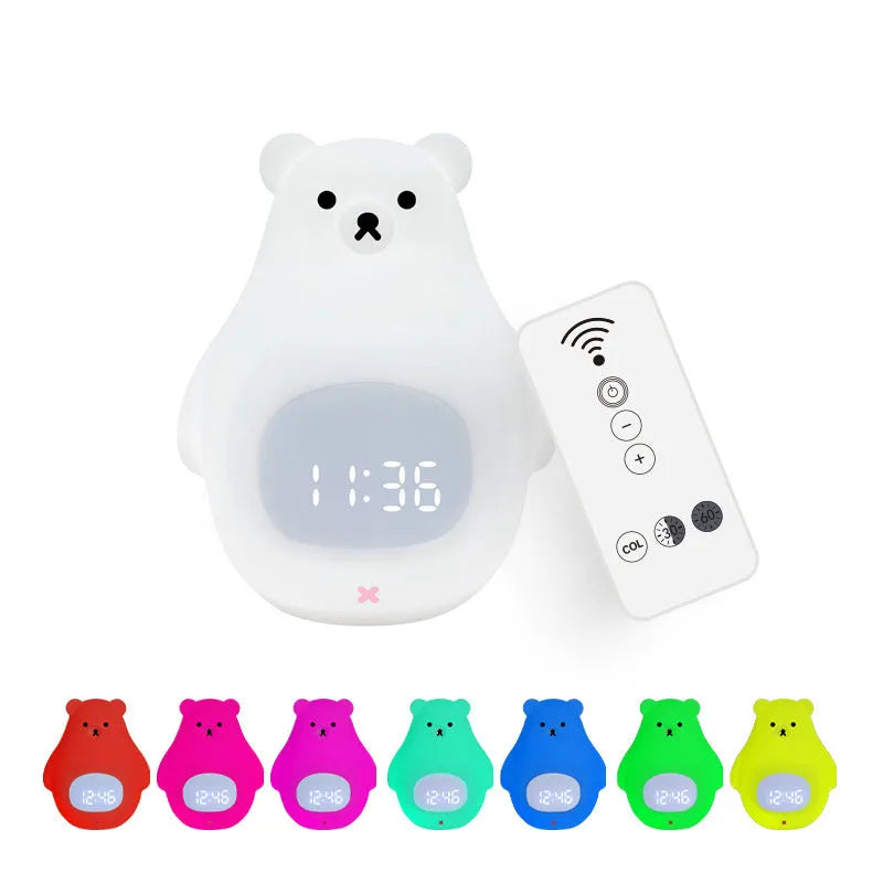 White bear cartoon silicone night light with remote control and timer functions