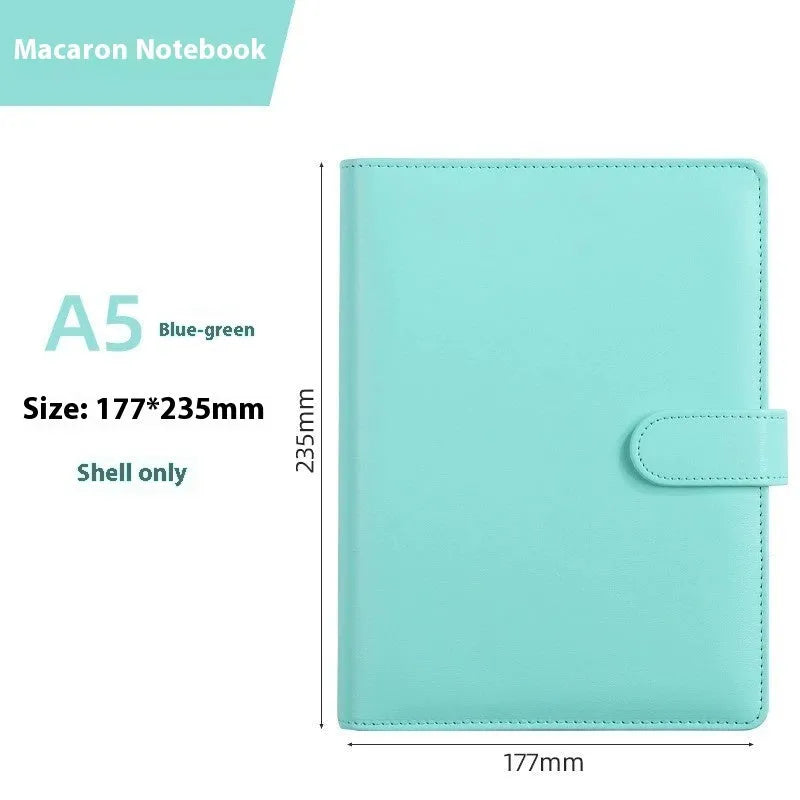A5 PU leather zipper binder shell for loose-leaf paper in a solid colour.
