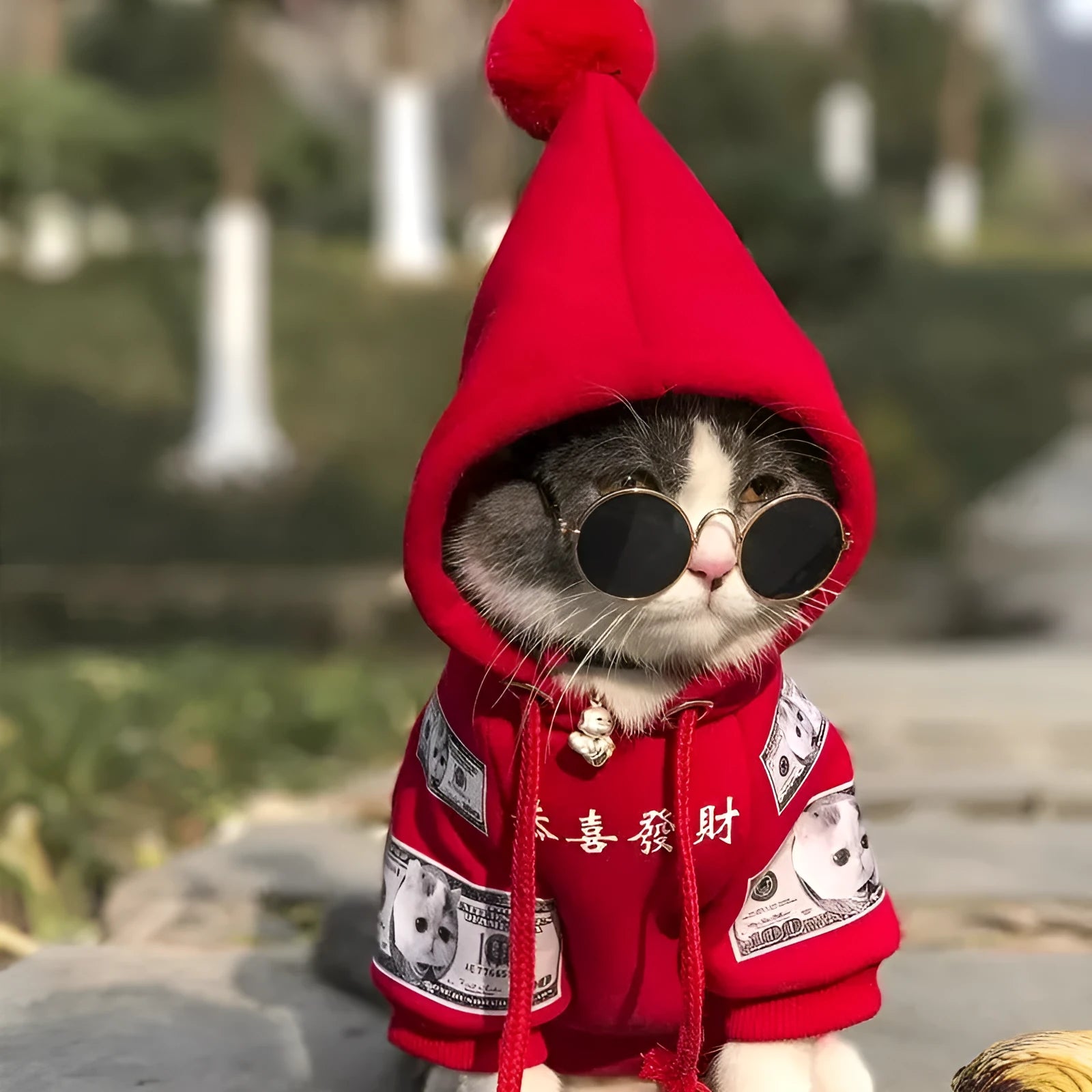 Red cotton fleece sweater for pet cat or dog with casual styling on white background