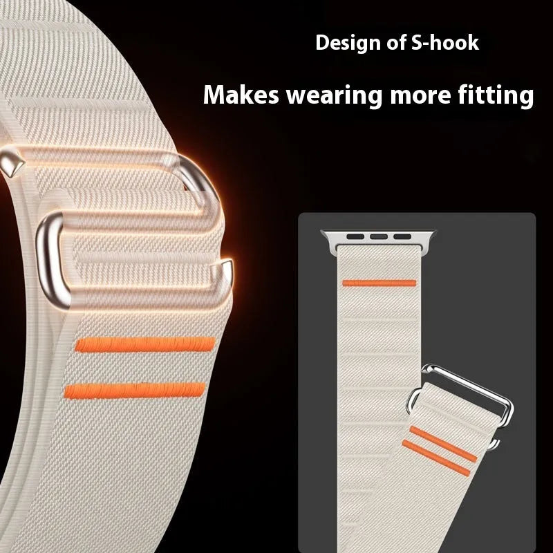 Elastic nylon Apple Watch band with stainless steel buckle in multiple colour options