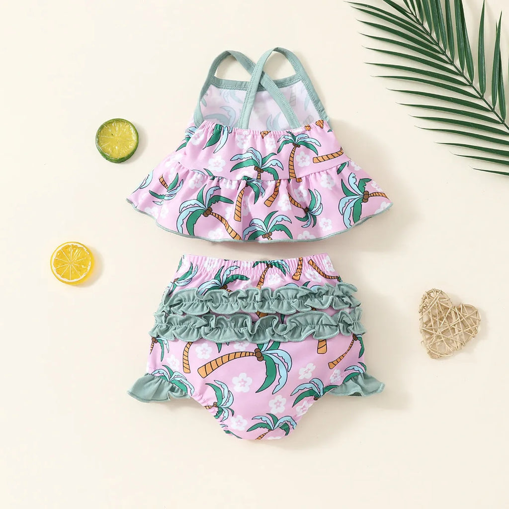 White polyester swimsuit set for baby girls with top and shorts for ages 6 months to 3 years