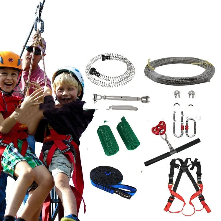 XYL Ziptreck 10 metre pulley slide rope set with alloy steel pulleys and safety components