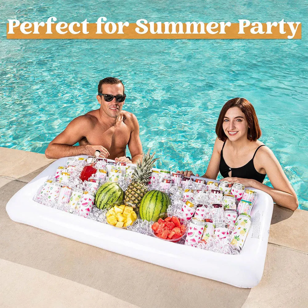 Inflatable ice bar set with cup holders and yellow ice bucket for party beverage cooling