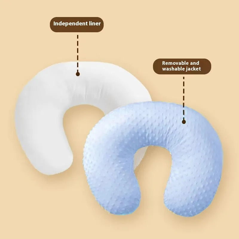 Multifunctional nursing pillow with a built-in spill channel, shown in a choice of colours.