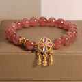 Strawberry quartz bracelet with four leaf clover dream catcher ball pendant crystal jewellery for women