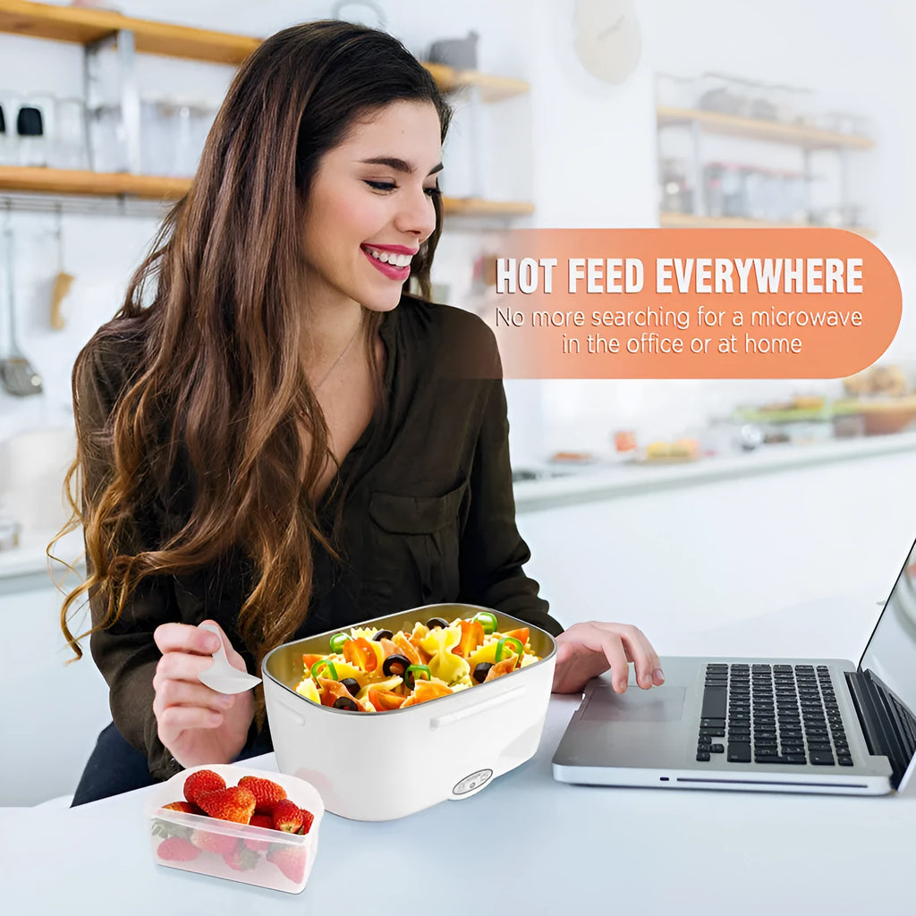 Grey electric heating lunch box with stainless steel inner tank for car and home use
