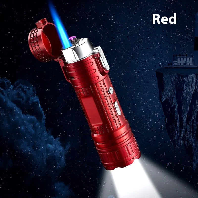 TH727 multi-function waterproof flashlight lighter in metal housing showing five colour options
