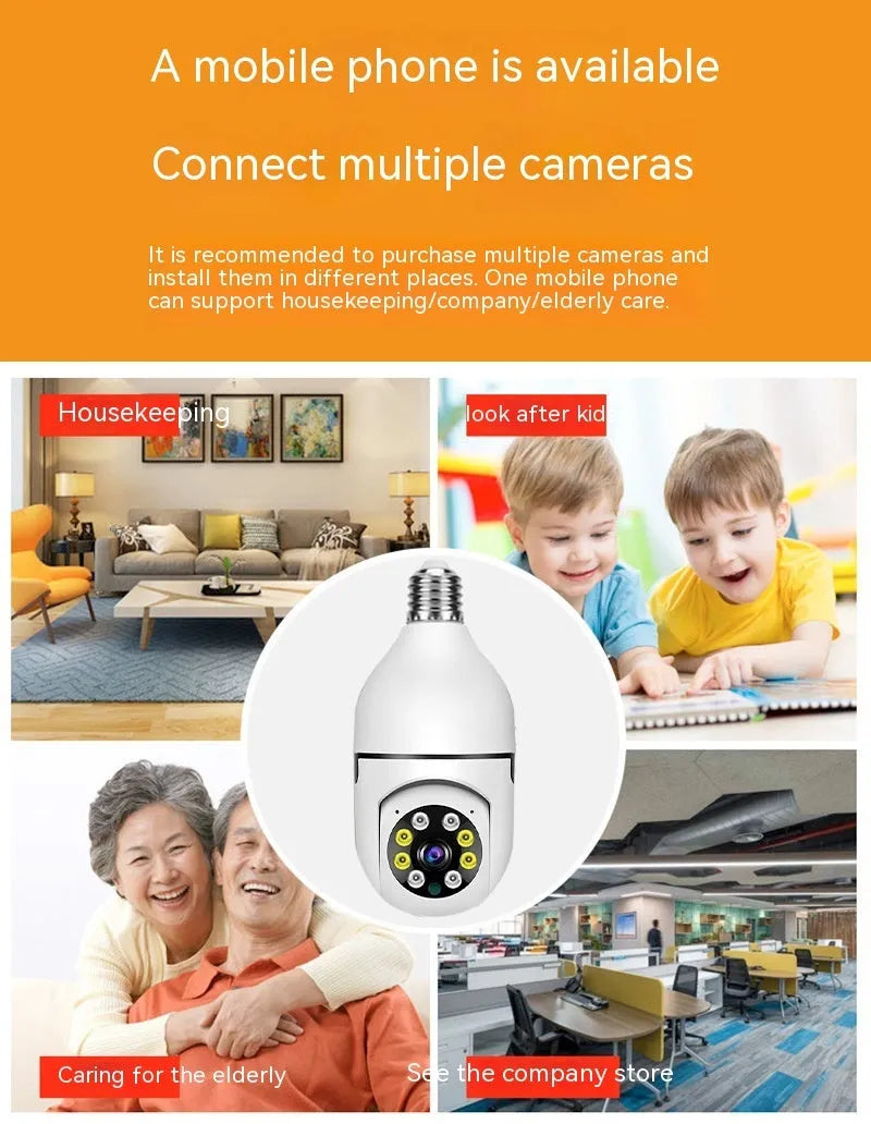 Wireless wifi bulb security camera with 1080p resolution and night vision