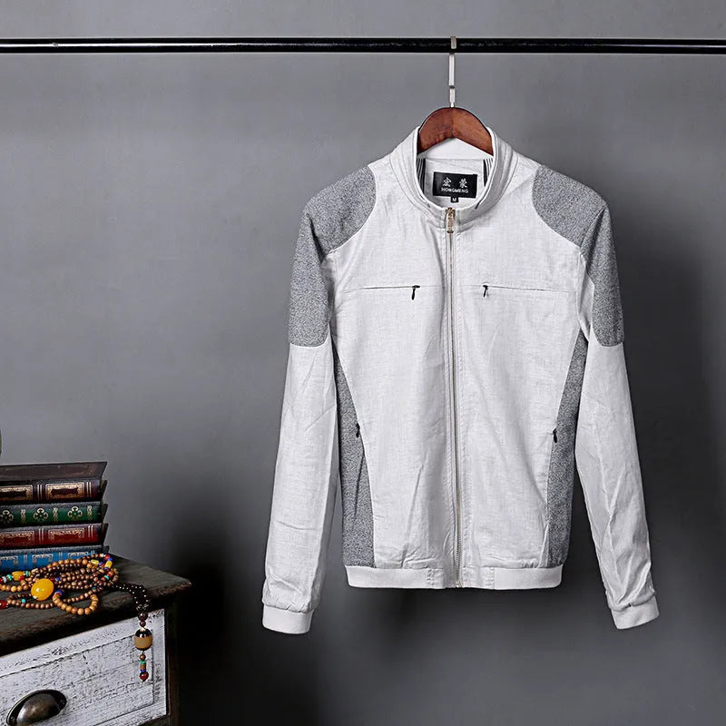 Men's thin cotton linen jacket in heather grey, shown in a regular fit for casual wear.