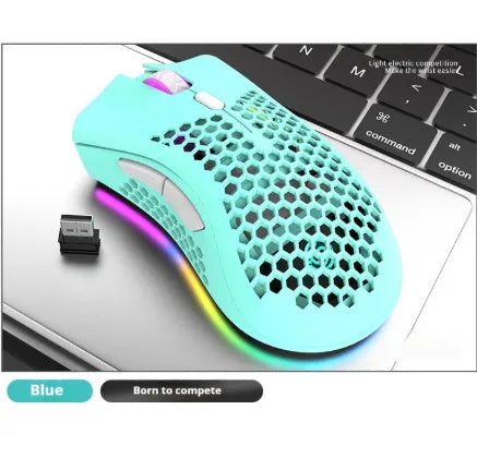 BM600 hollow-out wireless gaming mouse with luminous charging in black, cyan or white colours
