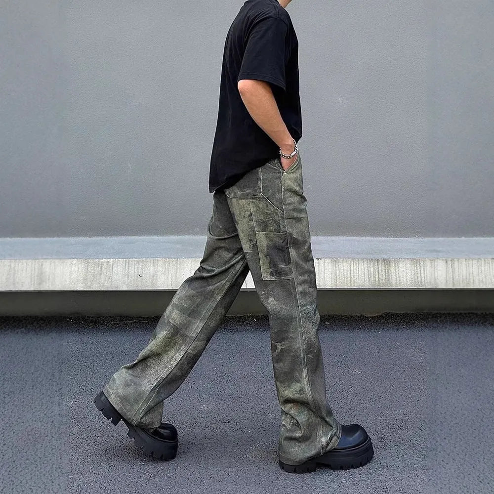 Men's straight leg camouflage jeans in cotton denim with digital pattern