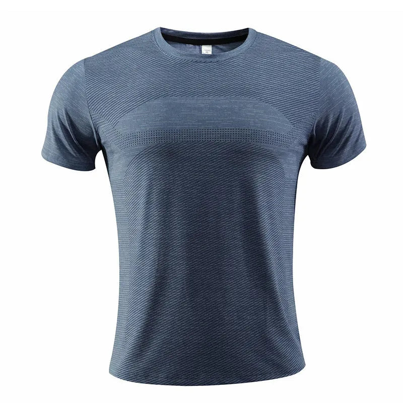 Men's polyester spandex running t-shirt in black colour with short sleeves for sports activities