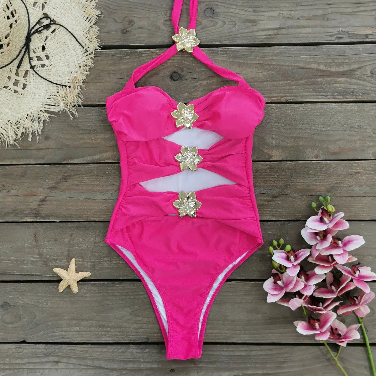 Women's solid colour one-piece swimsuit with hollow-out tube top and removable short skirt
