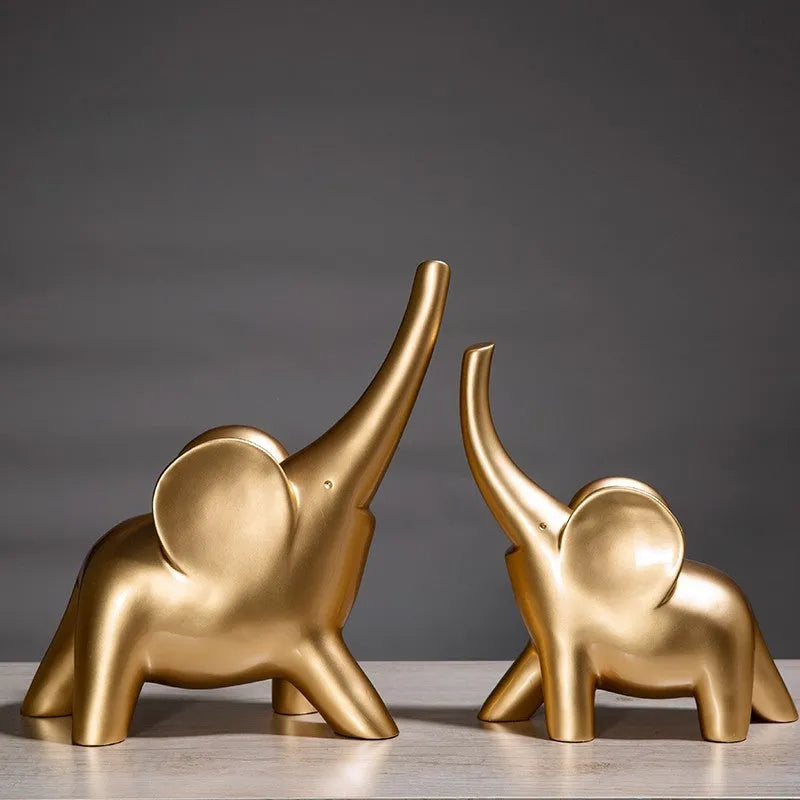 Fortune Bring Elephant ornament in rose gold or white, modern minimalist resin decoration