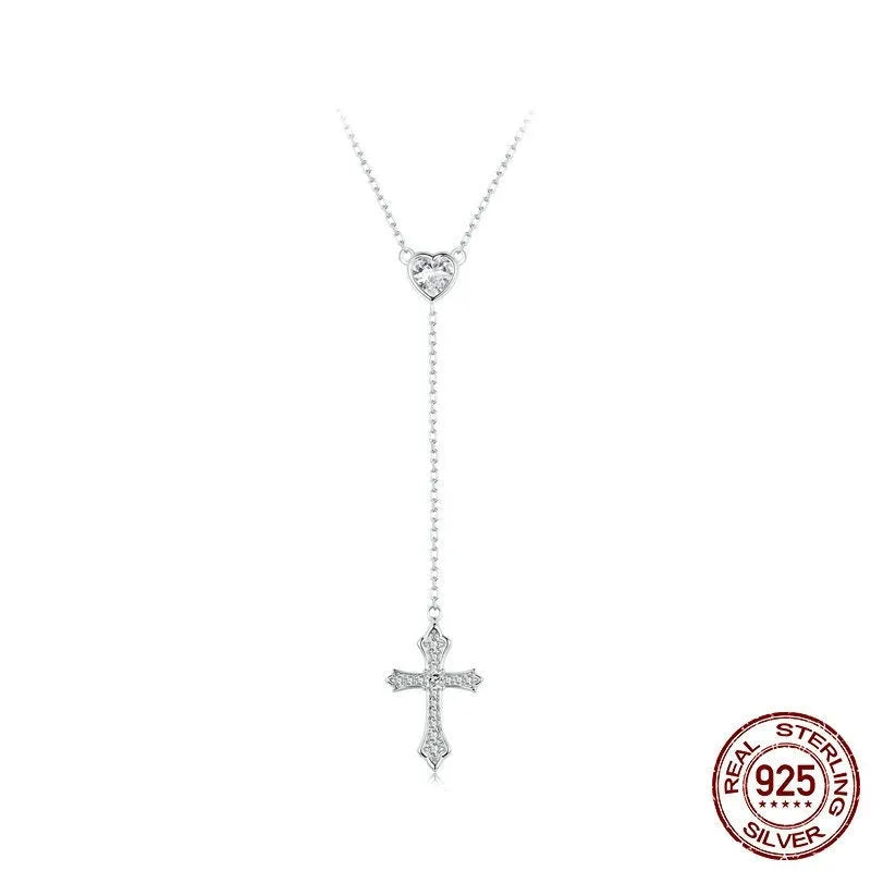 925 silver love cross necklace with V-neck pendant design on O-ring chain for women in BSN384 colour