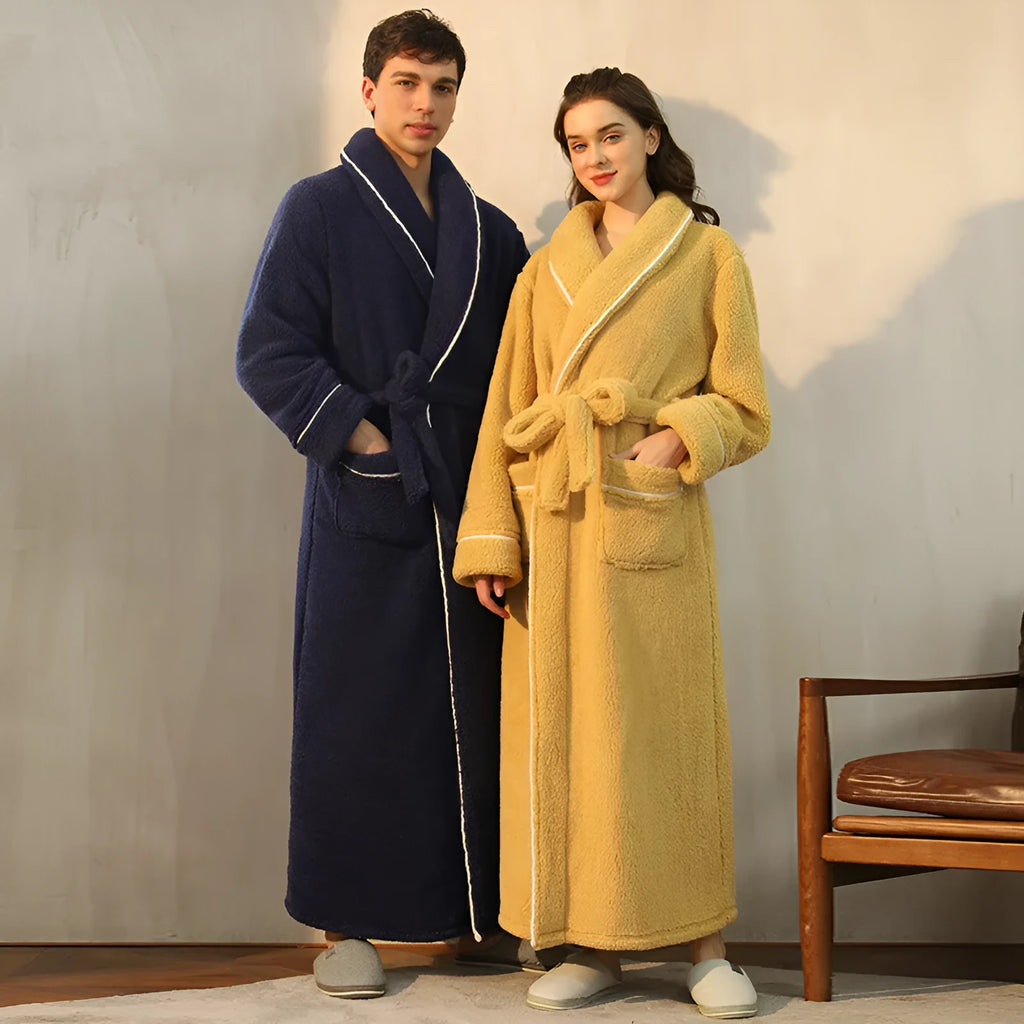 Thickened flannel couple's bathrobe set for winter in multiple colour options