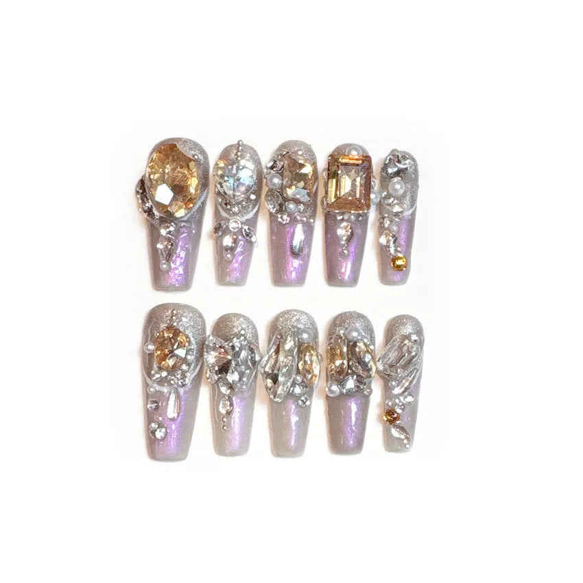 Luxury rhinestone false nail patches with flash-style decoration on card paper packaging