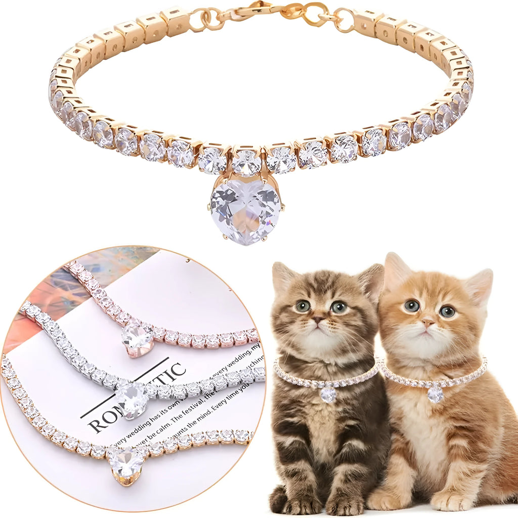 Rhinestone heart shaped dog and cat collar in gold, platinum, or rose gold with adjustable sizing