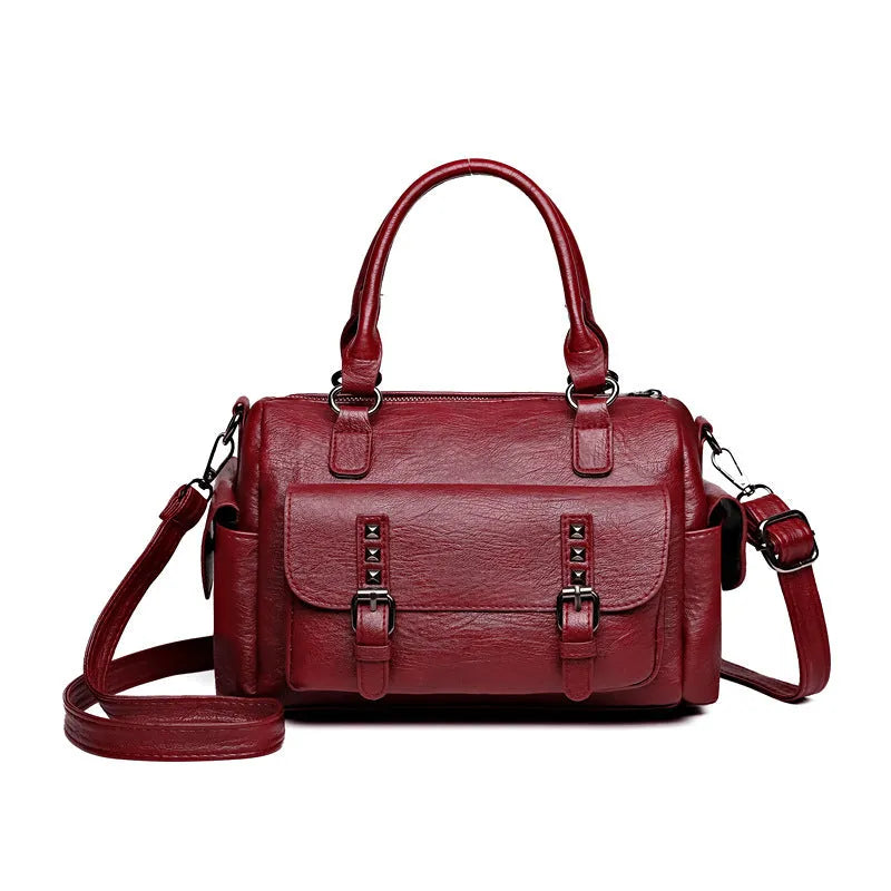 Vintage PU messenger bag in horizontal square shape with contrast stitching
