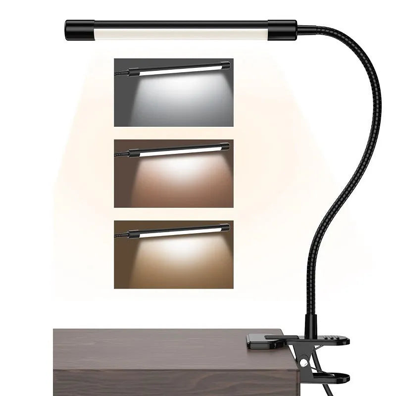 Black and white USB LED desk lamp 26cm length for student dormitory study
