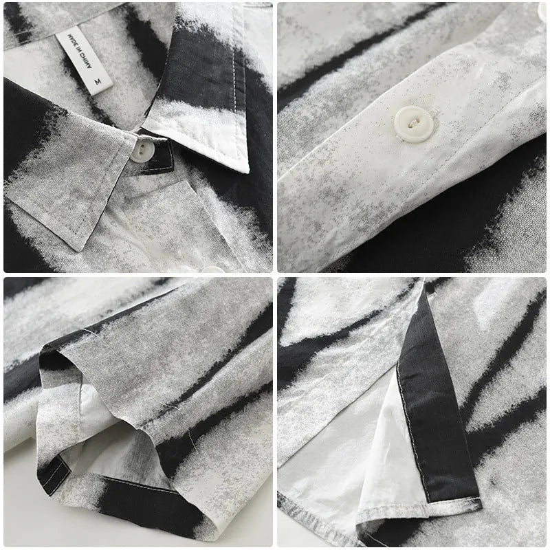 A black and brown striped short sleeve casual shirt made from pure cotton on a hanger.